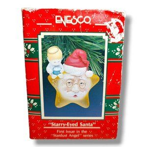 Vintage Enesco Christmas Ornament Starry Eyed Santa Stardust Angel New In Box